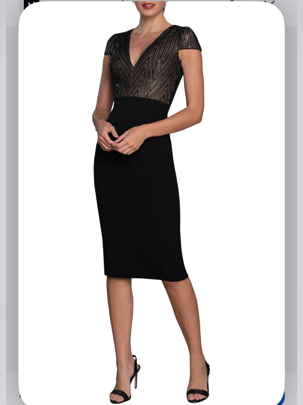 Dress the Population Black Midi Dress with Bronze Beaded Bodice